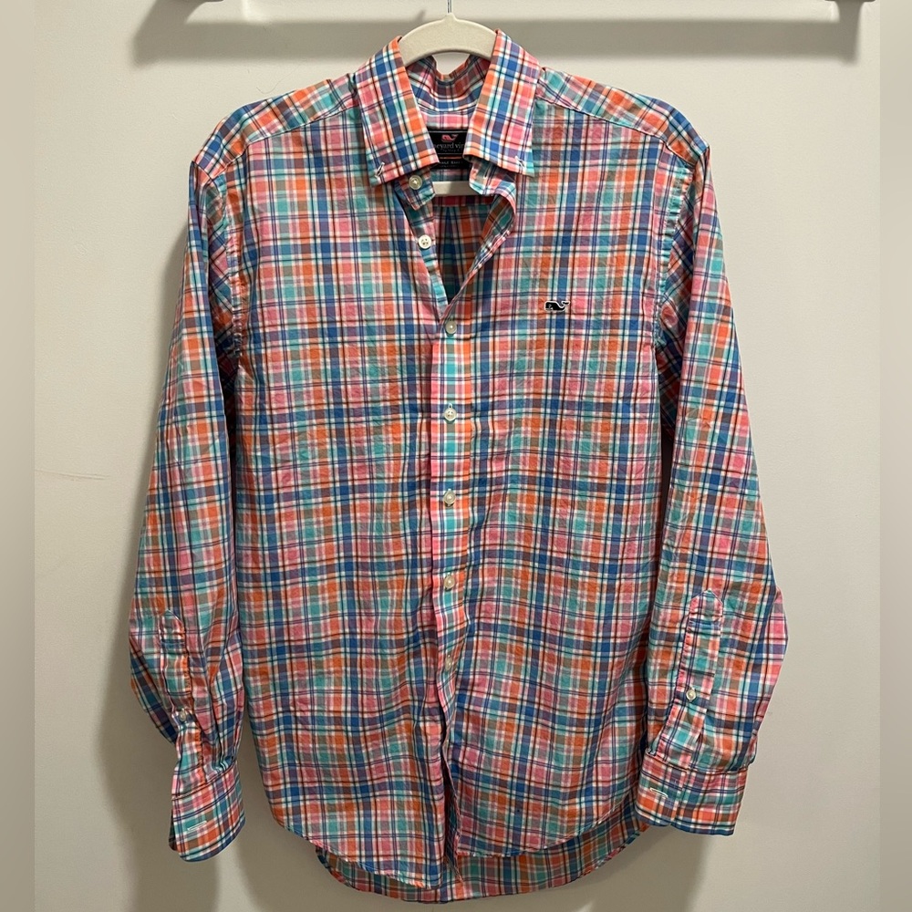 Vineyard Vines Whale Shirt Dress Shirt Pink/Blue Button Down Small Cotton